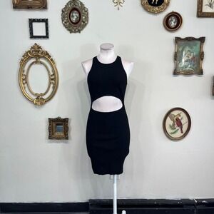 Wilfred Free Black Ribbed Cutout Bodycon Dress – Minimal Y2K Night Out Dress